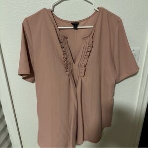 Ann Taylor Mauve Ruffle V-Neck Blouse